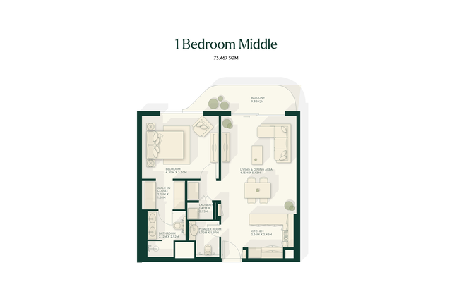 Gardenia Bay – 1 Bedroom floor plan view 1