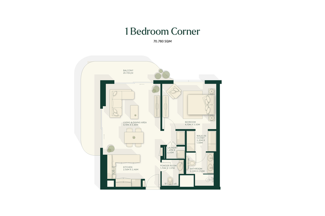 Gardenia Bay – 1 Bedroom floor plan view 2