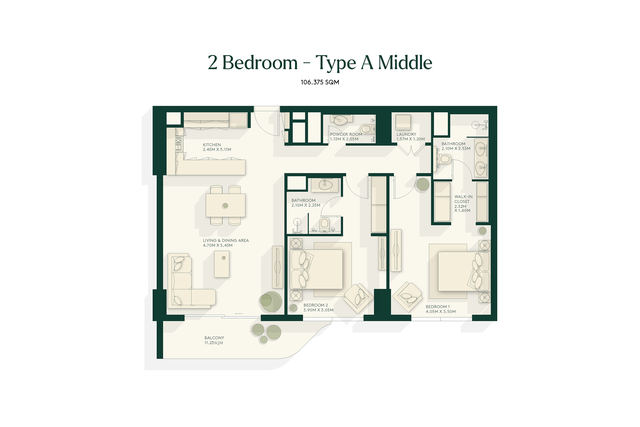 Gardenia Bay – 2 Bedroom + Maid floor plan view 2