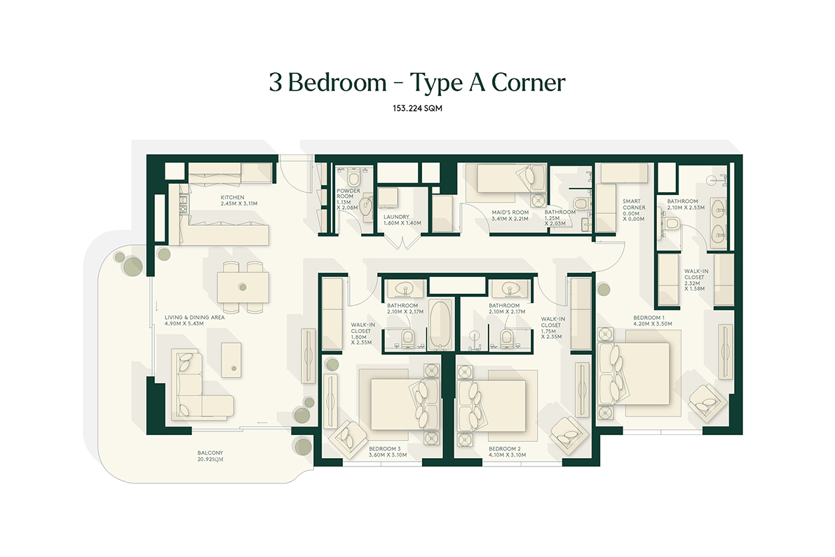 Gardenia Bay – 3 Bedroom + Maid floor plan