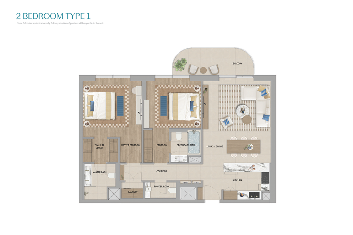 The Beach House Fahid – 2 Bedroom floor plan