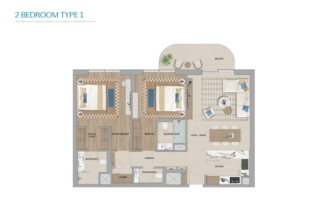 The Beach House Fahid – 2 Bedroom floor plan view 1