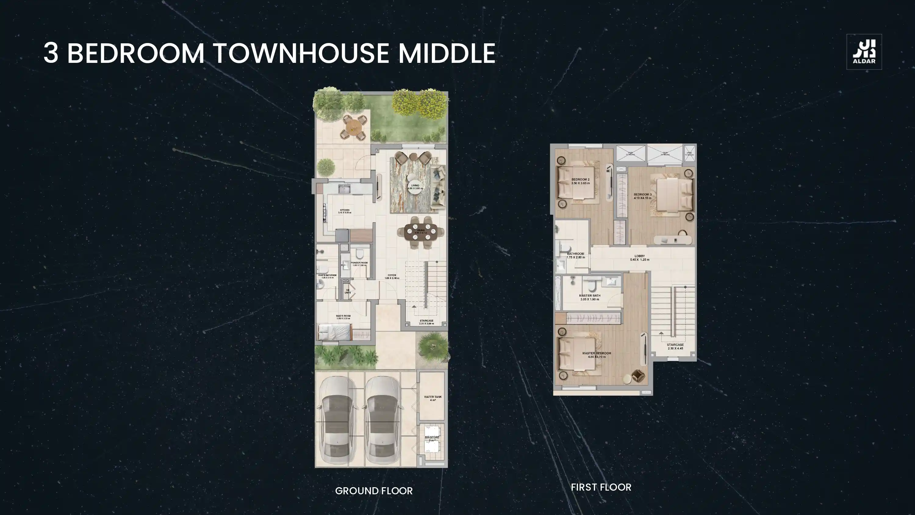 3 Bedroom Townhouse Middle Floor Plan