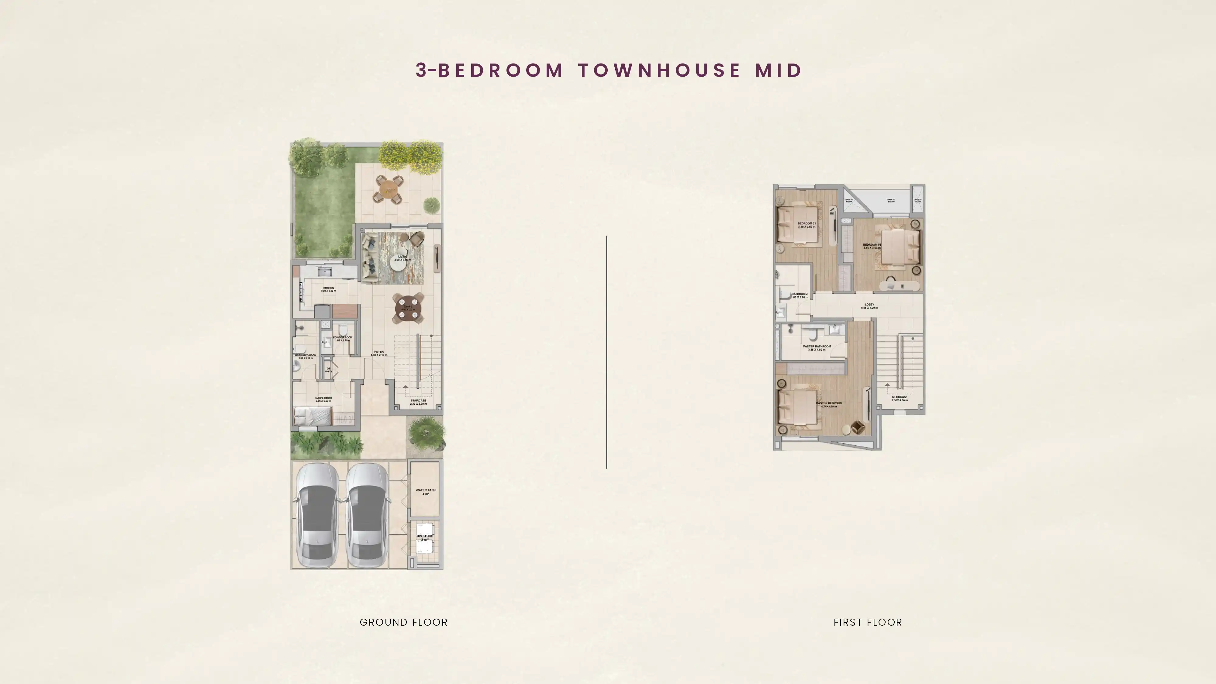 3-Bedroom Townhouse Mid Floor Plan