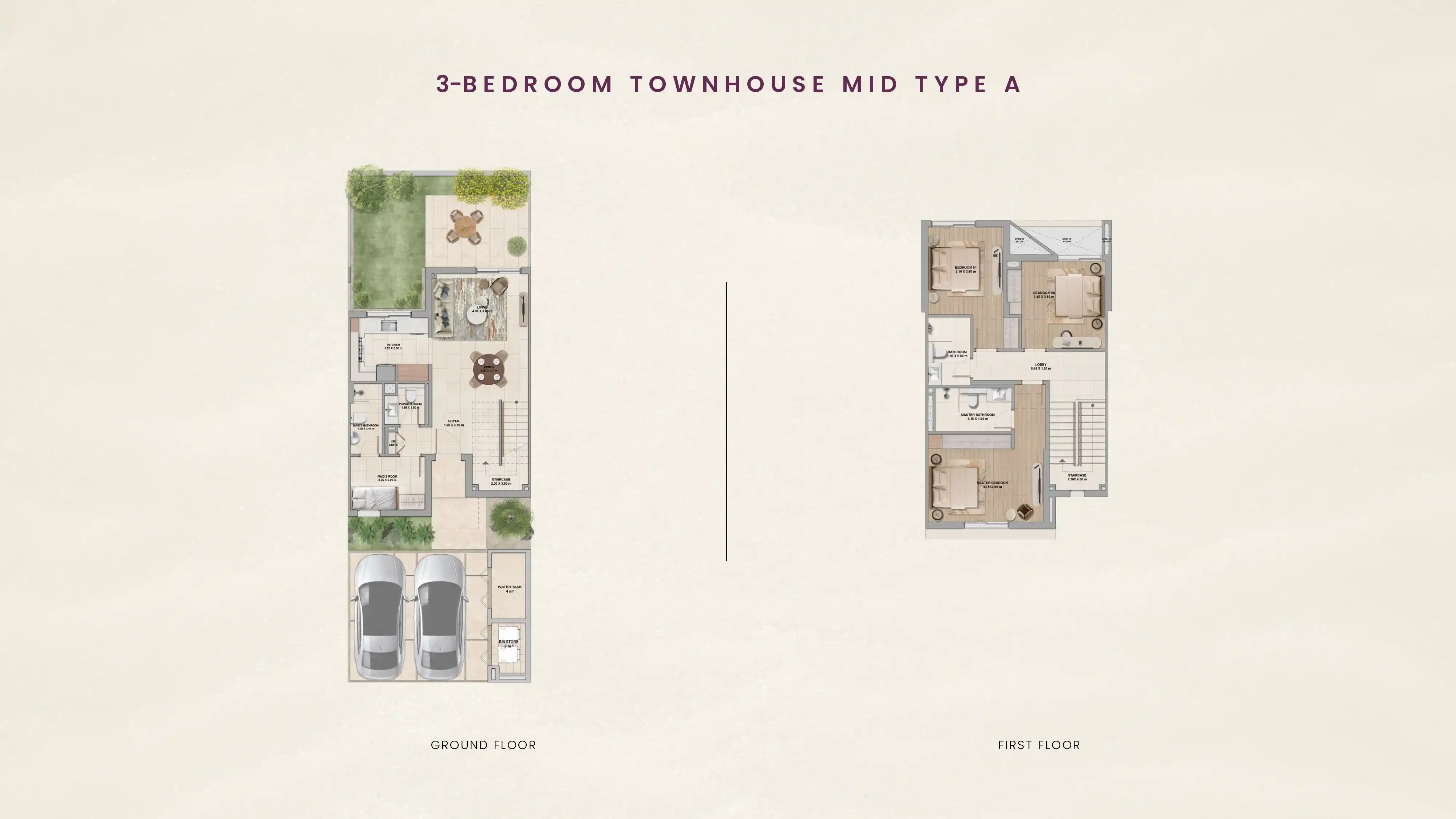 3-Bedroom Townhouse Mid Type A Floor Plan
