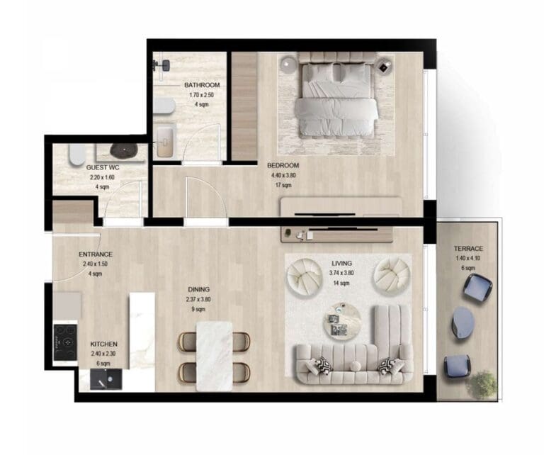 1 Bedroom Apartment Floor Plan