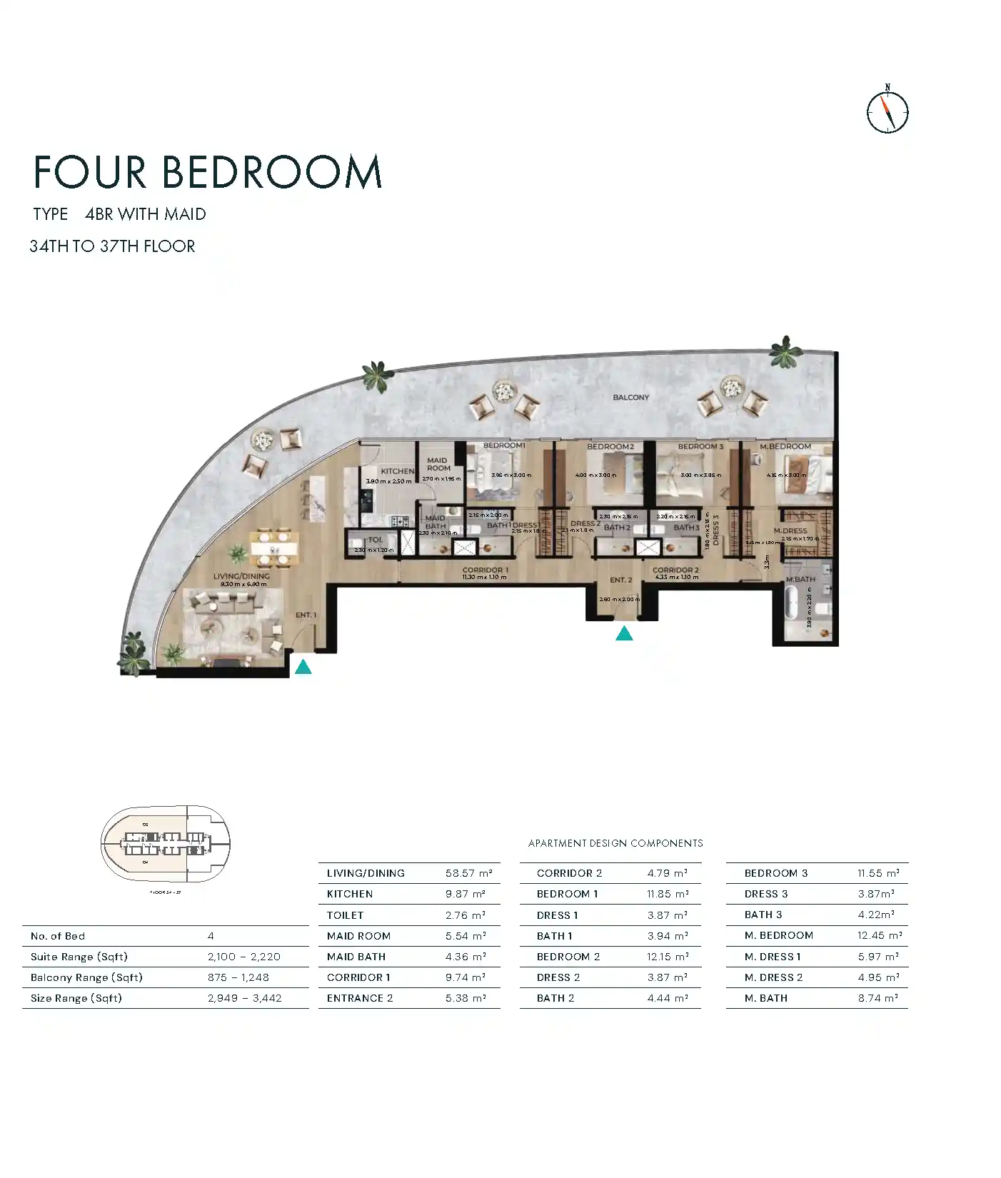 4 Bedroom Apartment Floor Plan